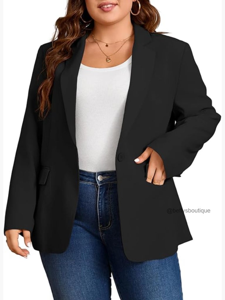 Plus Size Open Front Long Sleeve Work Blazer Jacket
